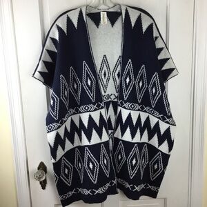 Aztec Tribal Open Front Sweater Wrap Poncho Womens OSFM